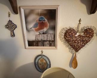 Michael L. Smith Mad Bluebird Photograph in Distressed Wood Frame