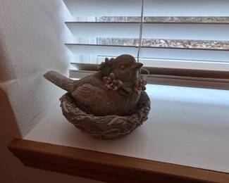 Rustic Bird Nest Figurine with Flowers