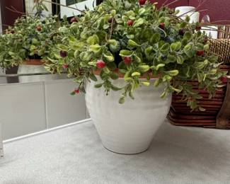 Faux Berry and Leaf Arrangement in White Ceramic Pot