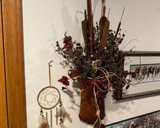 Rustic Dried Floral Arrangement with Feathers and Cattails
