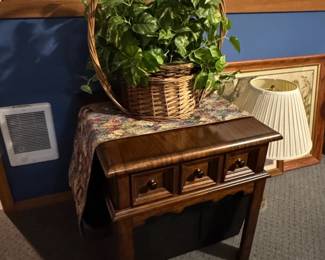 Vintage Wooden Side Table with Three Drawers