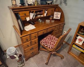 Solid Oak RollTop Desk with Matching Chair
