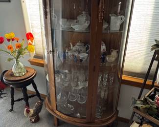 Antique Oak Curved Glass China Cabinet