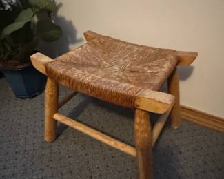 Rustic HandTurned Ash ShakerStyle Footstool with Rush Seat