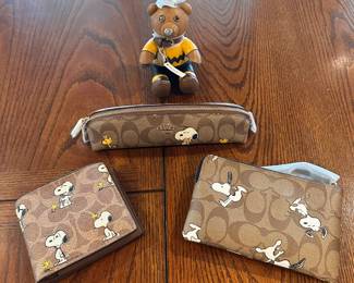 Coach Snoopy Wallets, Pencil Holder and Collectible Charlie Brown Bear Keychain