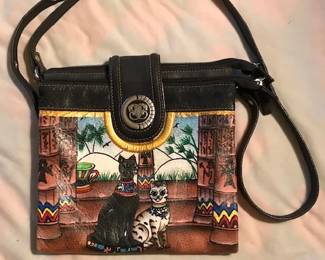$40 Sharif Egyptian Cats leather cross body handbag