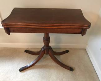 $90 mahogany game table, top folded and closed, Flip Top on Pedestal       tal BaseOpens in a new window or tab Pre-Owned