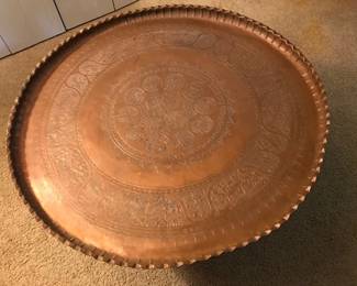 $395  Saudi Arabian 34" round copper tray/table on 16" H folding base 