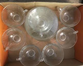 $5  Seven Glass Teacups and Saucers 