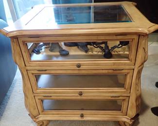 GLASS DRAWERS SHOWCASE SIDE TABLE GLASS TOP