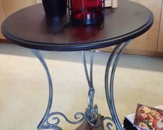 IRON AND WOOD ROUND SIDE TABLE