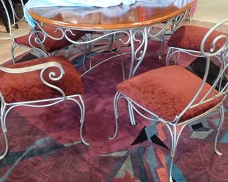 IRON & WOOD ROUND TABLE & 4 CHAIRS