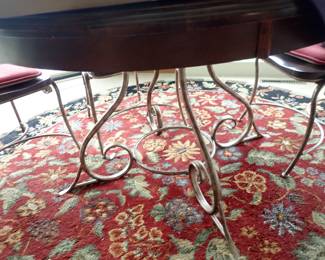 ROUND IRON & WOOD TABLE W/ 4 CHAIRS