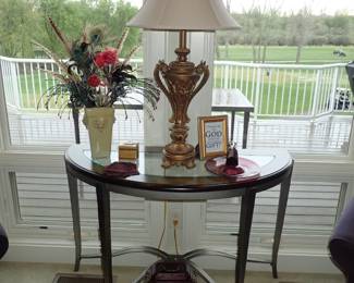 IRON & GLASS 1/2 ROUND SOFA TABLE