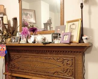 ORNATE HAND CRAFTED FIREPLACE MANTEL - OAK LARGE CARVED MIRROR