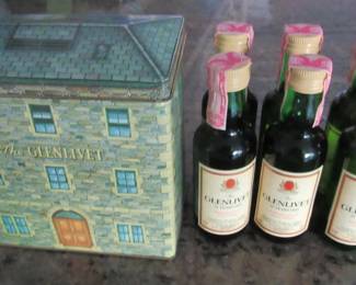 Vintage Glenlivet gift tin with 6 unopened bottles