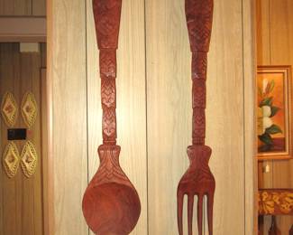 1971 Teak 36" spoon & fork from Thailand