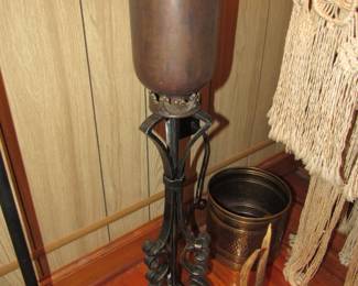 Heavy iron base brass shade lamp