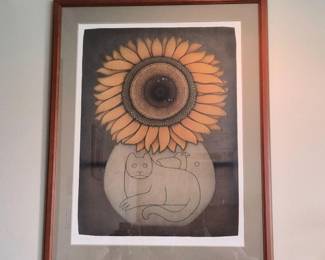 S/N Carol Jablonsky - 'Helianthus' Sunflower, Cat & Bird Motif ($500)