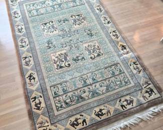 Mythic‑Figural Woven Wool Rug in Earthy Tones — 8' × 5'