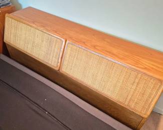 Lane Wood Headboard with Cane‑Front Pull‑Down Cabinets