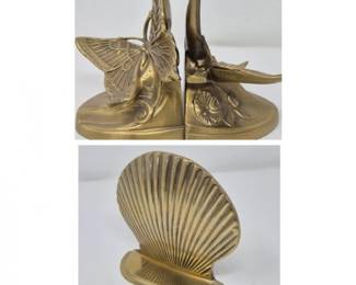 Brass Butterfly Bookend Pair Plus a Single Shell Bookend