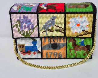 Vintage 1970s Revival Needlepoint Storybook Handbag