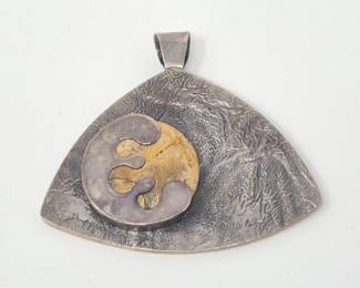 Modernist Triangle Silver Pendant with Stone