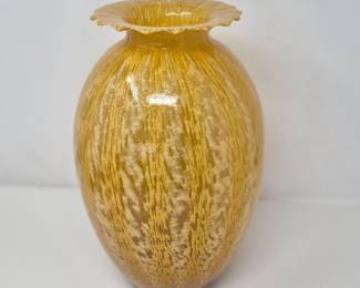 Murano Style Amber Glass Vase with Ruffle Rim