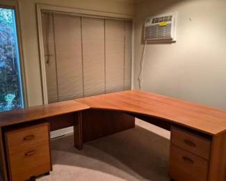 L‑Shaped Wood Desk Unit with Two Matching Rolling File Cabinets