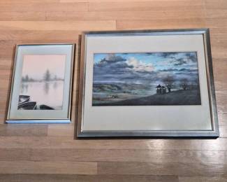 Watercolor Boats & Pictorial Pastel Signed Wall Art