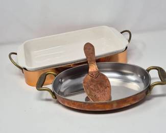 Copper Chafer with Insert, Egg Pan and Pie Server
