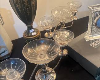 Gorham Sterling Silver Three-Light Epergne Centerpiece with Glass Bowls, Pattern 643