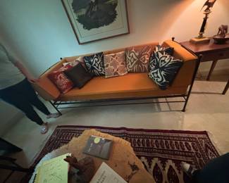 MidCentury Modern Daybed with Metal Frame and Burnt Orange Upholstery