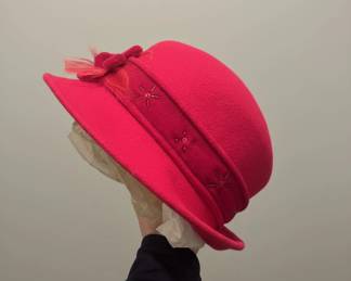 Vintage Red Felt Cloche Hat with Feather and Bead Embellishments third image