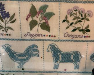 Vintage Embroidered Herbal Sampler with Farm Animals third image
