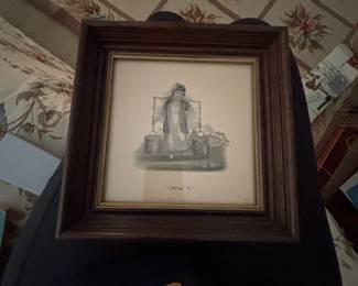 Antique Framed Engraving Milk O by Browoer