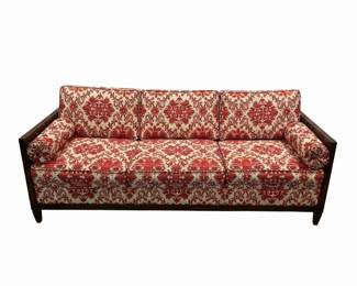 Vintage ThreeSeater Sofa with Red and Cream Damask Upholstery fourth image