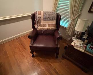 Motioncraft Wingback Leather Armchair with Nailhead Trim and Cabriole Legs