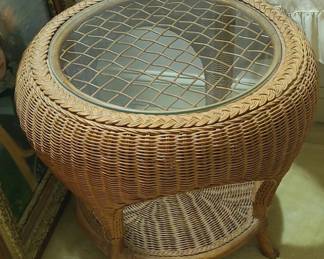 Pennsylvania House Wicker and Glass Top Side Table