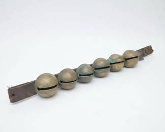 Antique W.E.B. Marked Brass Sleigh Bells on Leather Strap