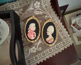 Pair of HandPainted Cameo Oval Wall Plaques