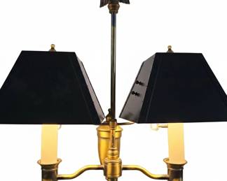 Brass Eagle Finial DualLight Floor Lamp with Black Tole Shades sixth image