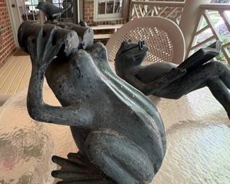 Bronze Frog Reading a Book and Frog with Binoculars Garden Statues