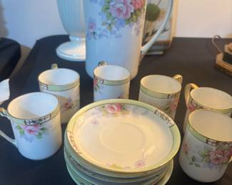 Vintage Noritake Floral Chocolate Set – Chocolate Pot with 6 Cups & 6 Saucers, Gold Trim