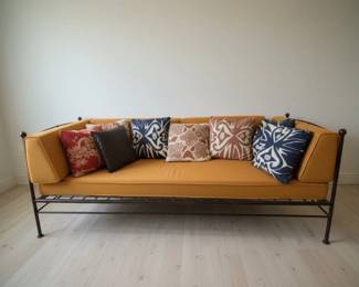 MidCentury Modern Daybed with Metal Frame and Burnt Orange Upholstery second image