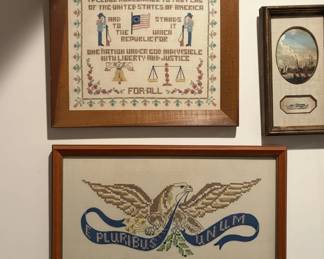 Framed Pledge of Allegiance and E Pluribus Unum CrossStitch Samplers second image
