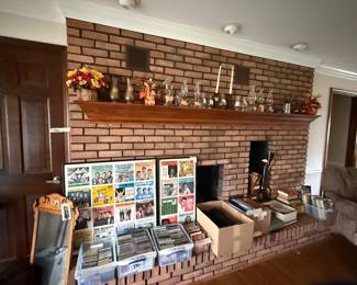 Tons of 45 records, oil lamps, and music room decor