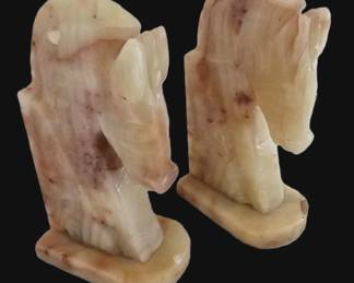 Marble horse head bookeneds 