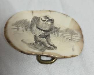 Scrimshaw brass and sterling silver pieces 